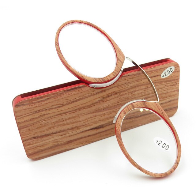 Ienjoy Pince-Nez Neus Clip Leesbril Vergrootglas Glasse Mannen Vergrootglas Draagbare Legless Bril TR90 Draagbare Met Doos: +150 / RED