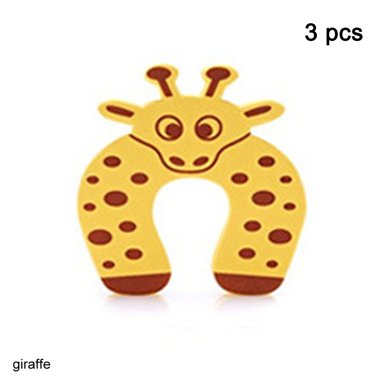 Tope de puerta con dibujos de animales, cerrojo para mejorar el hogar, seguridad para bebés y niños, Protector de dedos, pellizco, Tope de puerta, 3 unids/set por Set: giraffe