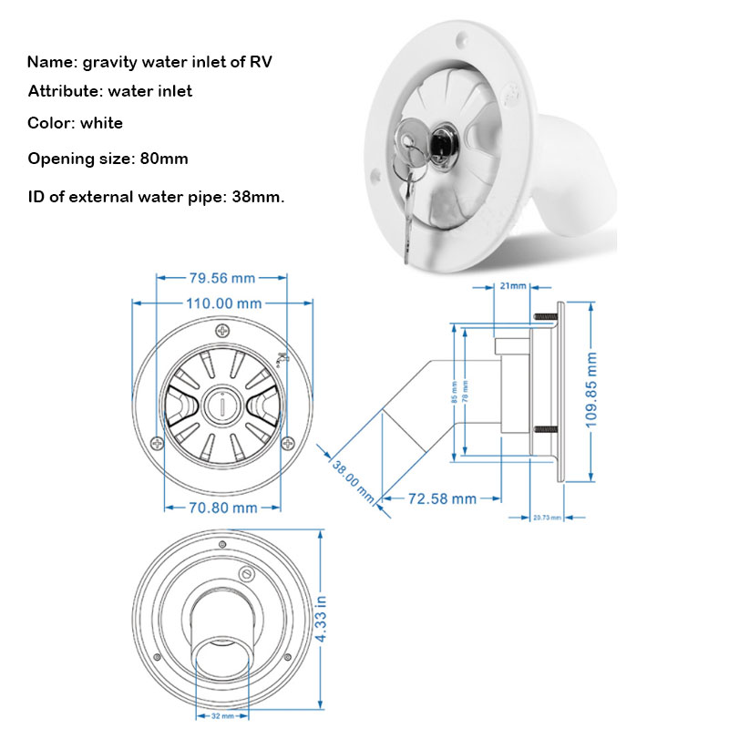 Zwaartekracht waterinlaat met slot Watertank vulpoort Camper Waterweg RV-systeem Boot Camper Trailer Witte caravanaccessoires
