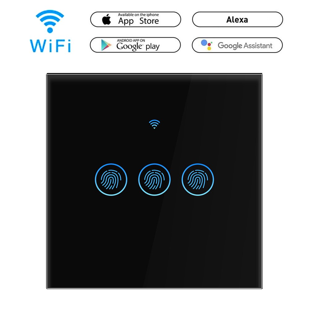 Szaoju EU Smart Light Switch Wall Touch Switch 1 Gang 1 Way Smart Home Support Alexa Google Home Assistant IFTTT For Android: WiFi black three