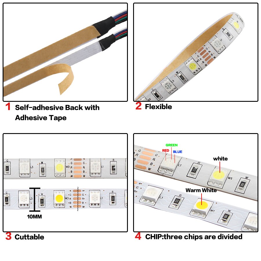 Rgbww Rgbw Led Strip Licht 12V Rgb 5050 5M 10M 60led/M 12V Led Strip rgbw Rgbww Licht Tape Waterdichte Ir Controller Volledige Set