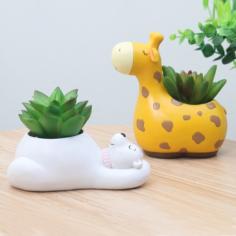 1pc dyreharpiks sukkulent plantepotte dekorativ desktop urtepotte mini bonsai planter hjem haveindretning bjørn zebra giraf