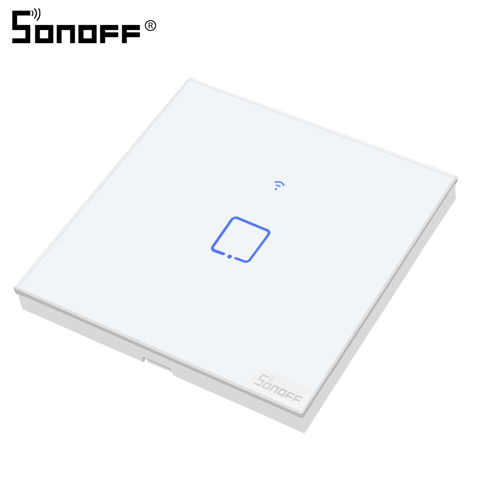 SONOFF Touch Wall Switch Glass Panel Light EU US Socket Plug Wifi Wireless Remote Control 1 Gang 1 Way Relay Google Smart Home: T0 UK 1C