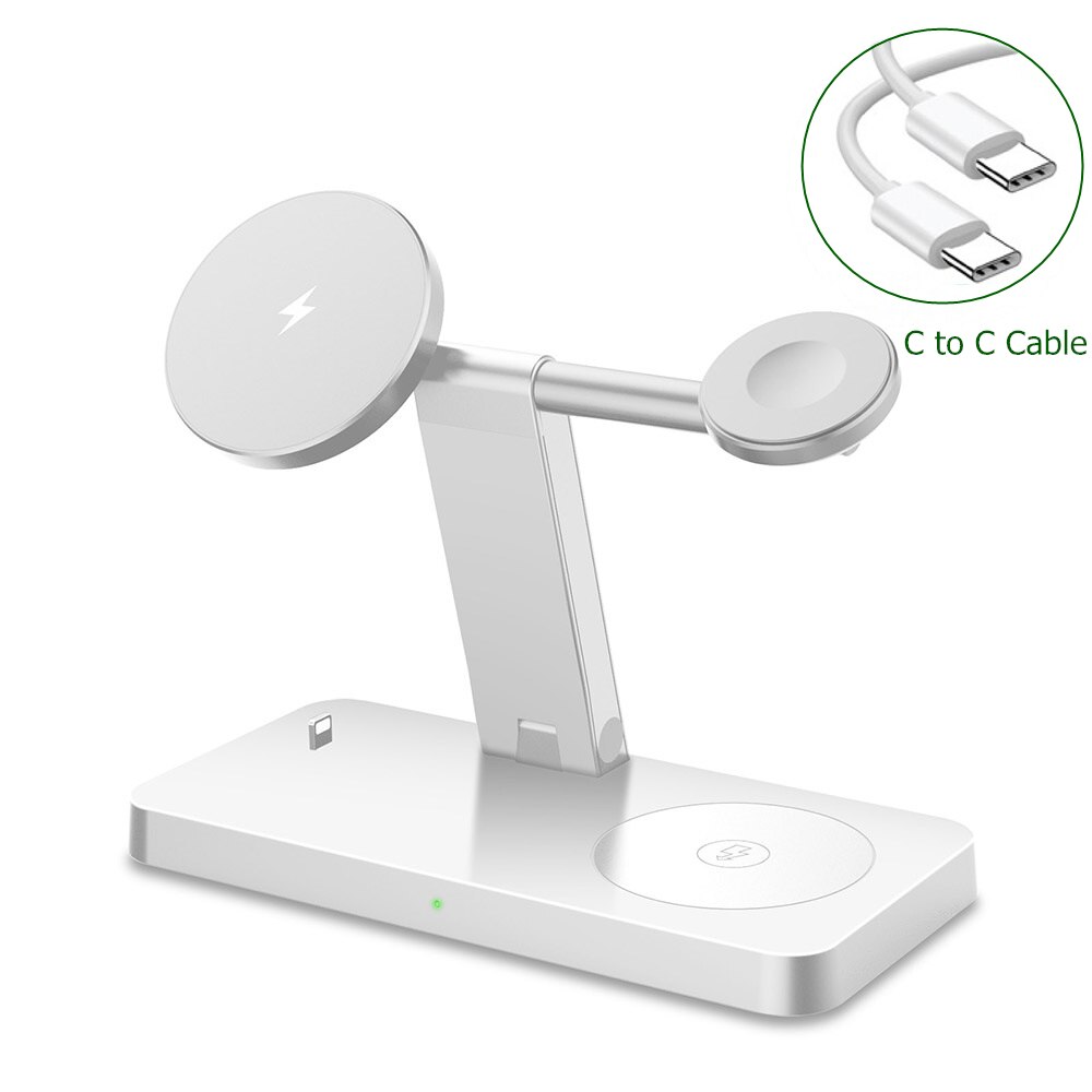 15W Magnetic 4 In 1 Qi Wireless Charger Dock For IPhone 13 12 Pro Max Fast Charging Station For iWatch 7 6 5 4 AirPods: 4 in 1 White