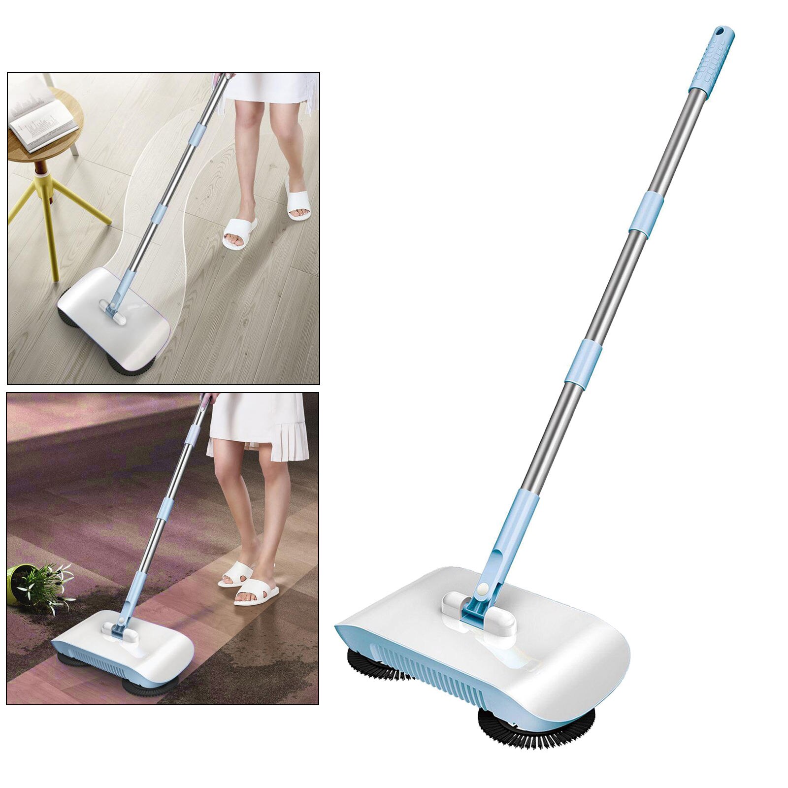 Rotating Hand Broom Sweeper Hard Floor Dust Cleaning Tool, 360 Degree Rotation: Blue