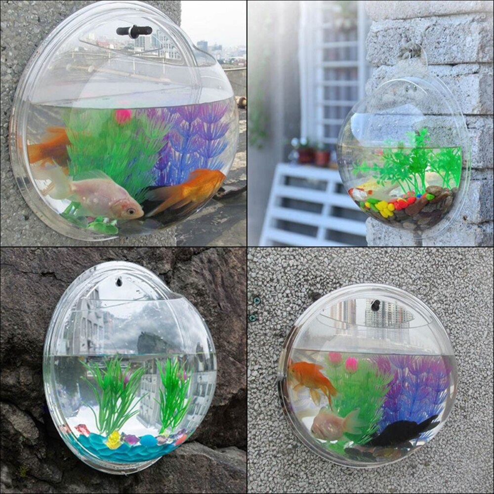 Transparent Plant Wall Mounted Hanging Fish Tank Flower Round Vase Pot Acrylic Bowl Bubble Aquarium Home Decoration 2 Sizes