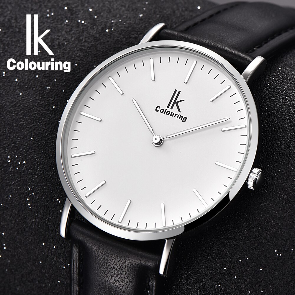 IK colouring Couple montre Simple boîtier Ultra mince japon mouvement à Quartz bracelet en cuir montre-bracelet des amoureux