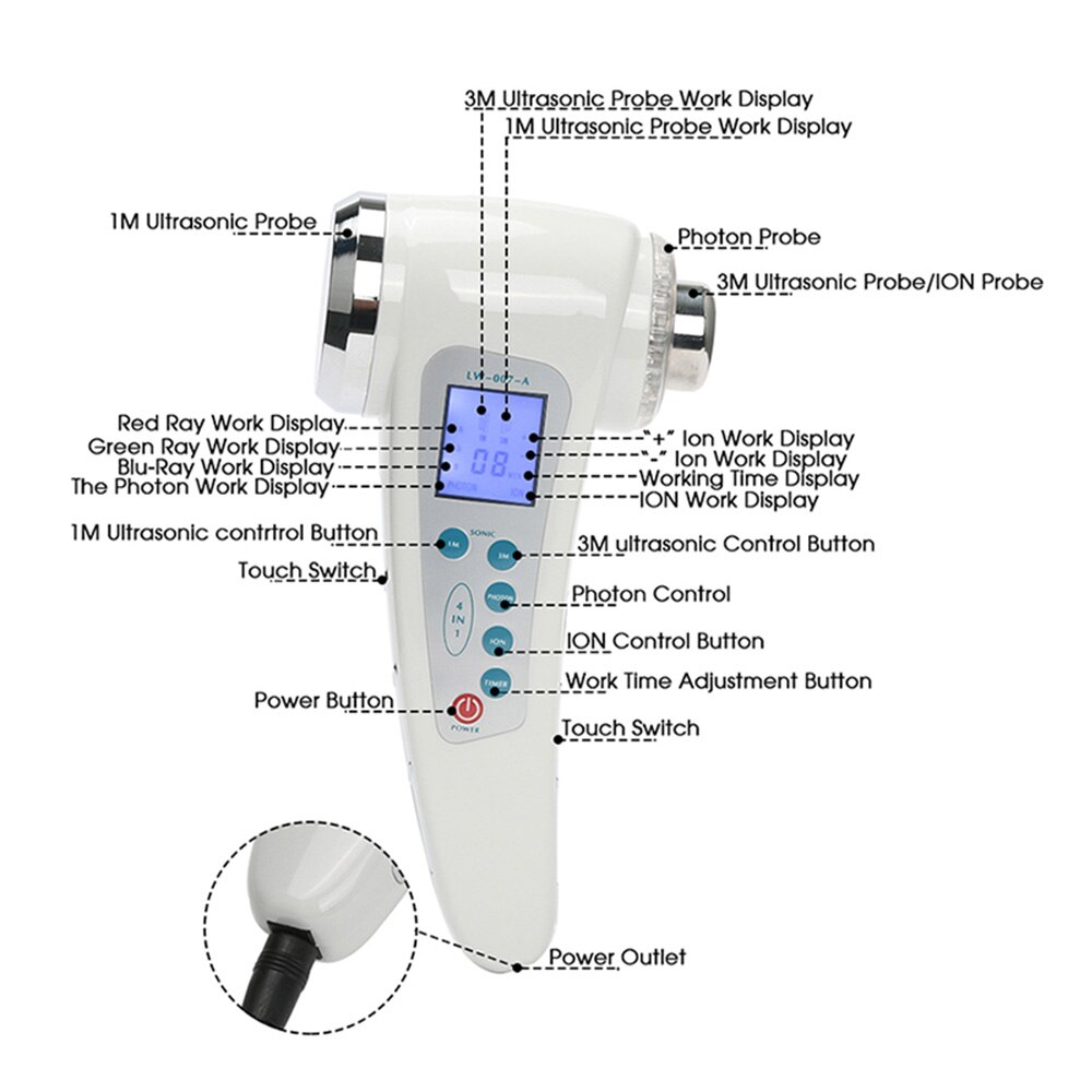 4 in 1 Ultraschall Gesicht Massagegerät 7 Farben LED Licht Gesichts Photon Ultraschall Therapie Hautpflege Körper Schlank Anti Zellulitis schönheit