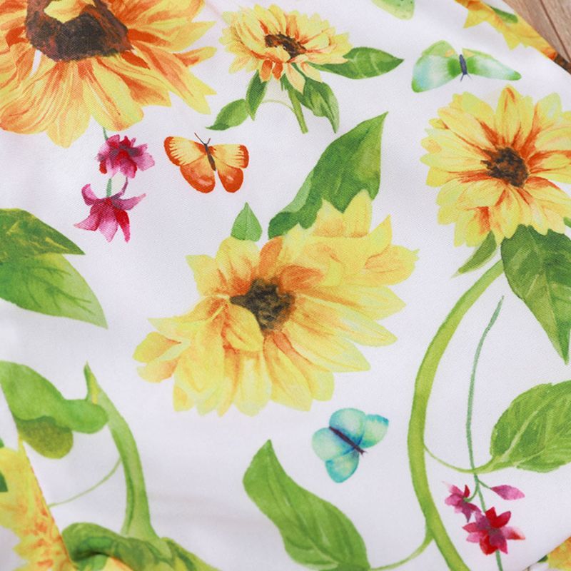 Populaire Peuter Meisjes Zomer Sling Ruches Rompertjes Mouwloze Zonnebloem Print Jumpsuit