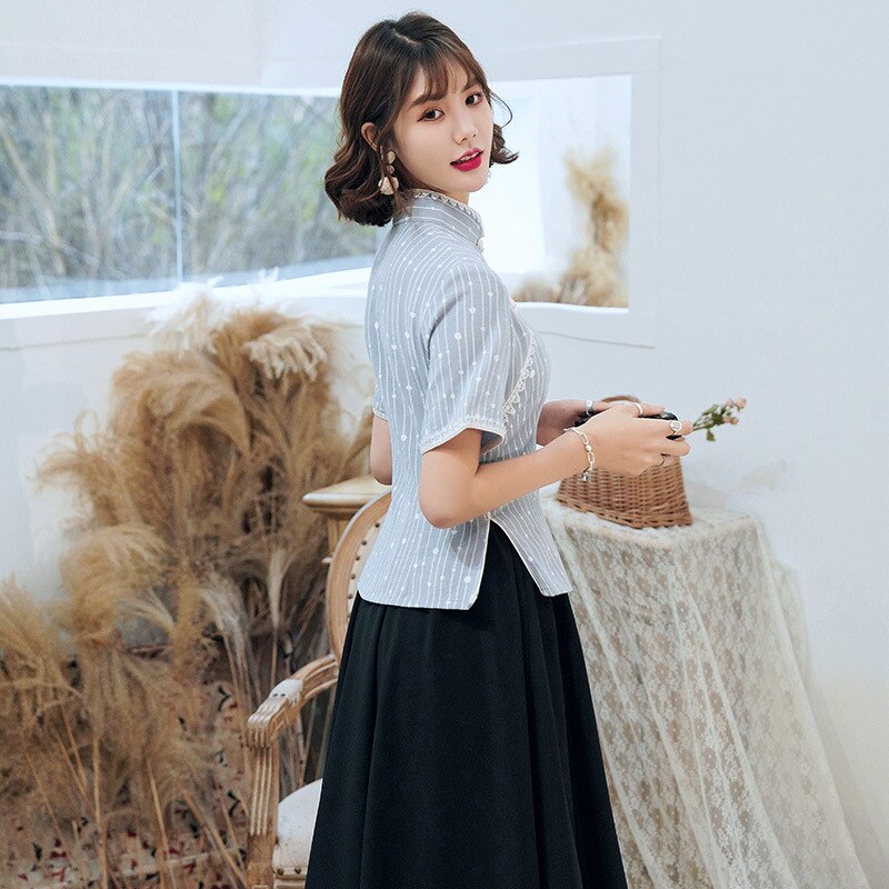 Sheng Coco Vrouwen Qipao Blouses Katoen Linnen Hanfu Overhemd Tweedelige Set Cheongsam Tops Pak Vintage Chinese kleding