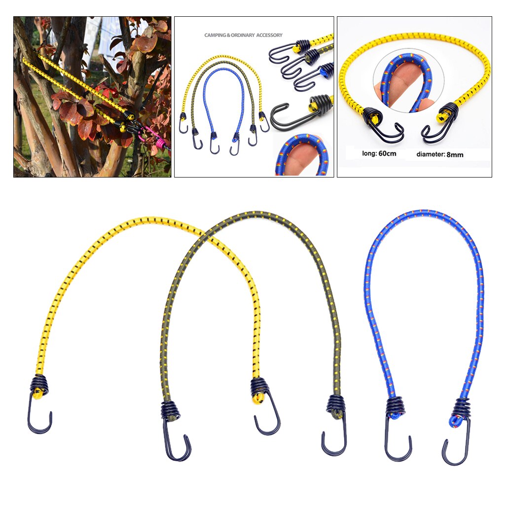 60cmx8mm Elastic Bungee Cords Bungee Straps Car Motorcycle Bike Luggage Ropes Tent Tarp Tie Down Canopy Ties