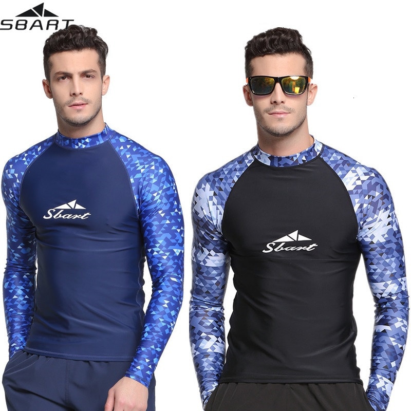 SBART Quick Drying Mens Rash Guard Surf T-shirt Long Sleeve Beach Swimwear Anti-UV Diving Suit kitesurf Snorkeling Surfing Shirt