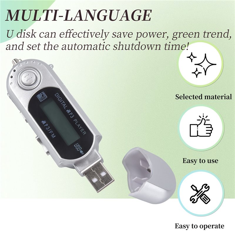 NUOVO-Mini lettore MP3 USB 2.0, piccola chiavetta USB, lettore musicale LCD multilingue con jack audio da 3,5 mm, spegnimento au