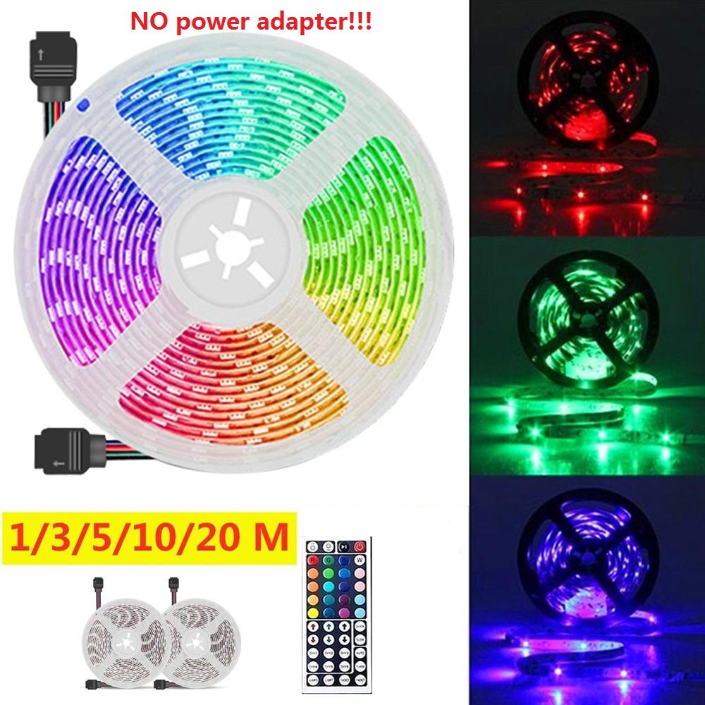 5/10/20m SMD 2835 LED Strip Light IP33 RGB Flexible Tape Ribbon Lamp with 12V 44 Keys Remote Controller for Room Decoration