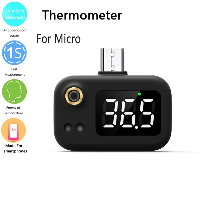 Mobile Phone USB Smart Thermometer Non-contact Infrared Thermometer Electronic Thermometer LCD Display For IPhone/Android: Black MC