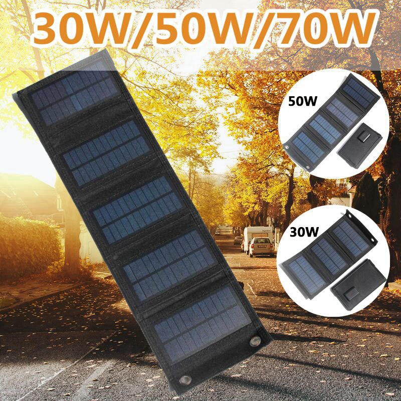 30w/50w/70w solpanel usb 5v hopfällbar solcellsladdare vattentät solcell portabel utomhus mobil ström för campingvandring
