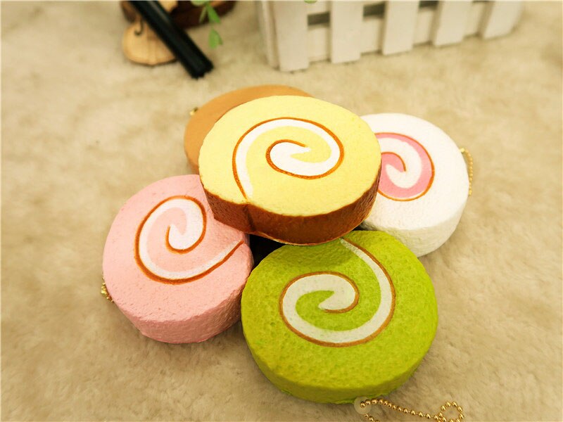 Kuutti Squishy juguete antiestrés Kawaii lindo rollo suizo pan de la torta blandita lento aumento de Jumbo Chocolate Rosa Amarillo Blanco Squishies