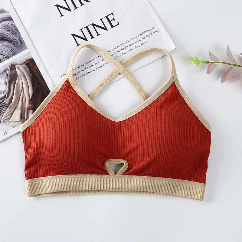 Threaded Beauty Back Tube Tops Sling Wrapped Bra For Women With Pad Sports Bras Comfortable Cotton Sexy Hollow Top Underwear: Red