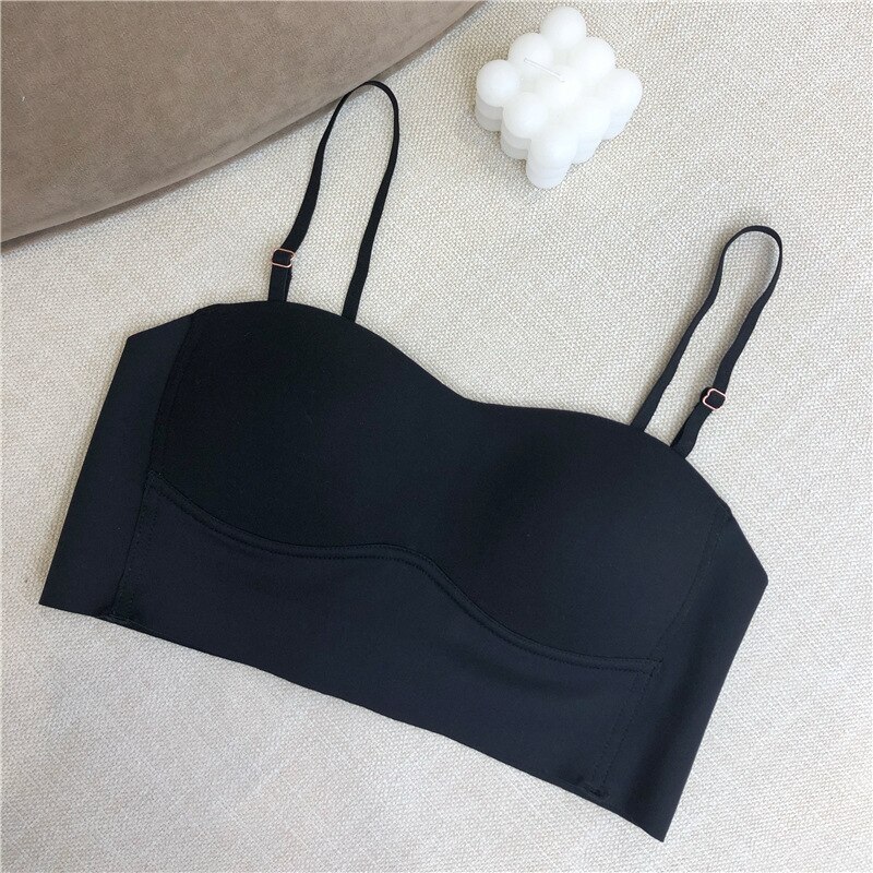 Sexy Seamless Bra Strapless Convertible Straps Gathered Wire free Half Cup Women One Piece Vest Push Up Lingerie Underwear: black / M