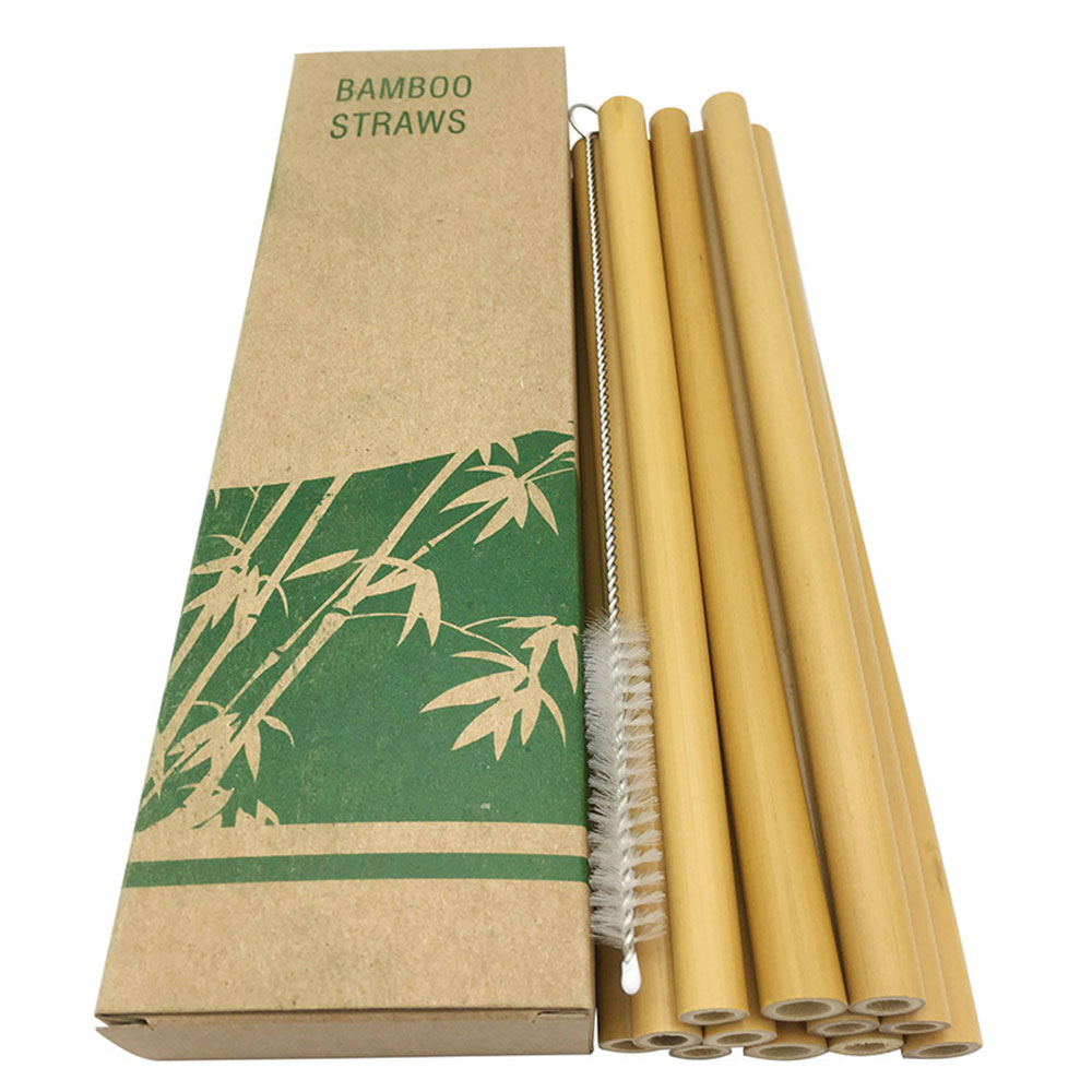 12pcs/set Green Reusable Bamboo Straw Eco-Friendly Bamboo Drinking Straws with Brush Box Decoration Party Bar Tool DA: Yellow
