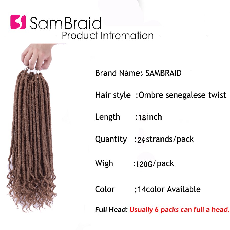 SAMBRAID Crochet Braiding Hair Dreadlocks Ombre Goddess Synthetic Hair 24 Stands/Pack 18 Inch Crochet Braid For Goddess Hair
