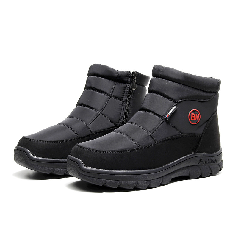 Botas de neve grossas de inverno sapatos de algodão masculino antiderrapante sola impermeável superior de meia idade sapatos de caminhada com zíper grande tamanho