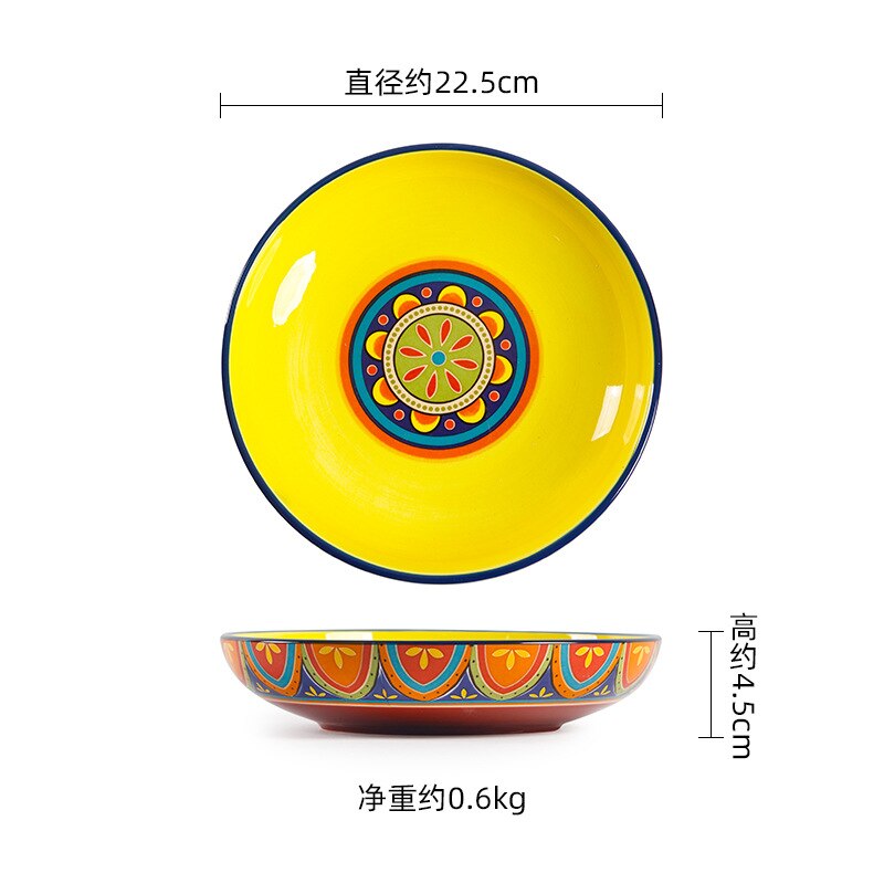 Série latine bols à salade en céramique créatifs, plats occidentaux peints à la main, bols à riz maison sous glaçure, ensemble d'assiettes à nouilles: 9 inch plate-red