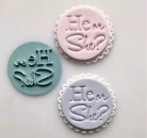 Taart Decoratie 2Inch Impression Fondant Cookie Stempel Embosser Plastic Cutter Cakevorm: he she