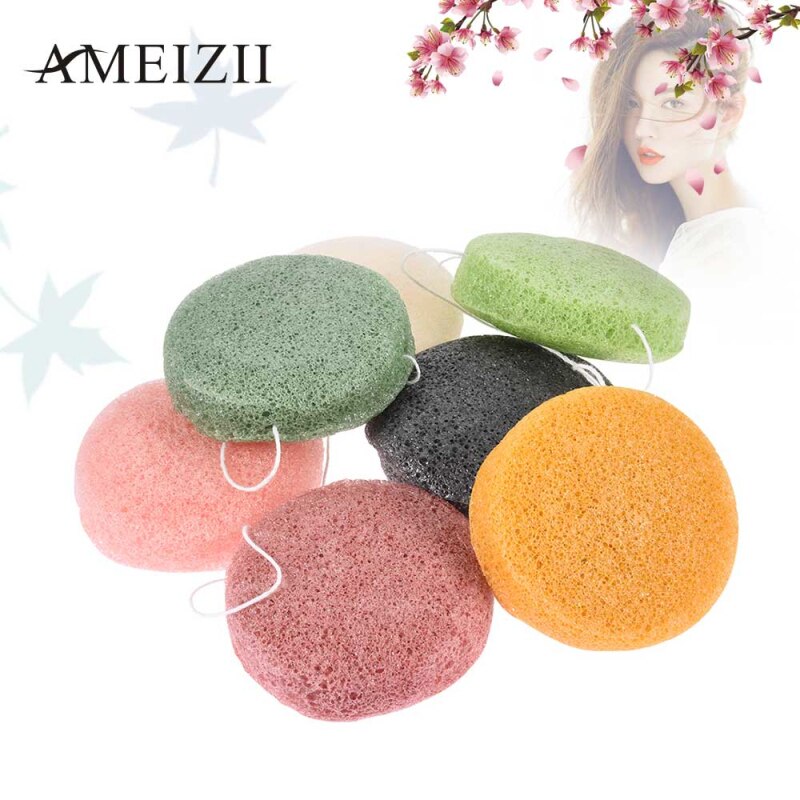 6 couleurs naturel Konjac forme ronde éponge doux cosmétique bouffée éponge faciale visage nettoyer outil de lavage soins du visage maquillage outils