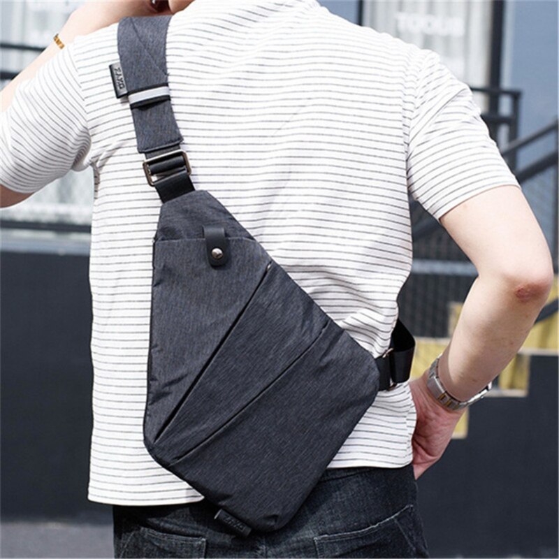 Reise menn lerret brystveske fitness messenger bag crossbody bag svart casual enkel enkelt anti-tyveri skulderveske