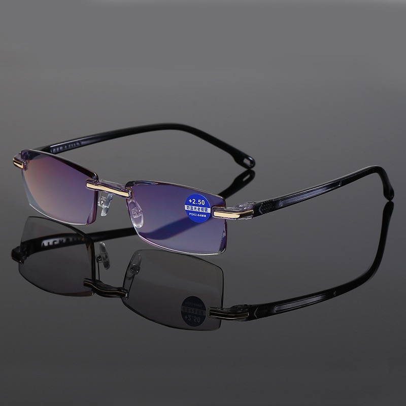 Leesbril Dames Ultra Licht Randloze Leesbril Anti-Blauw Licht Anti-vermoeidheid Computer Oogbescherming + 50 Tot + 400