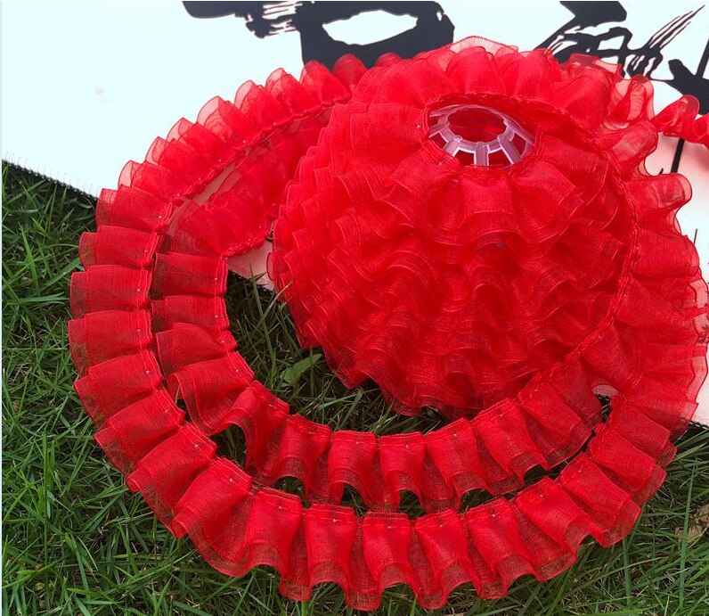 Sprzedam przez podwórze, 8 kolorów dostępnych, podwójna warstwa organzy zakładka wykończenia sukni ślubnej, suknia balowa, lalka # PT2020002: czerwony