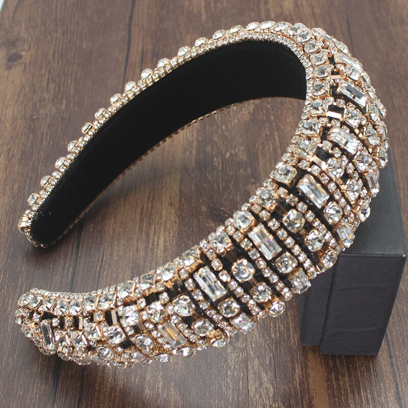 Diadema de lujo palaciego estilo europeo para mujer, bandana con diamantes de imitación brillantes, cristal barroco, esponja gruesa, para: gold