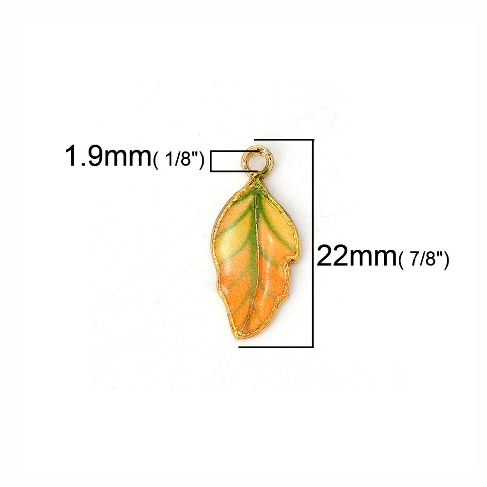 DoreenBeads-abalorios de aleación de Zinc para manualidades, hojas de oro, amarillo, verde, esmalte colorido, 22mm( 7/8 &quot;) x 10mm( 3/8&quot;), 10 piezas