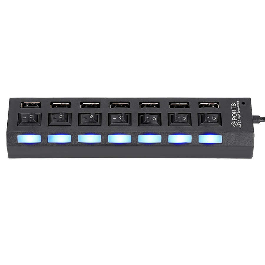 USB Hub Hub, Docking Station, Black Independent Power Switch Desktop Hub, for PC for Data