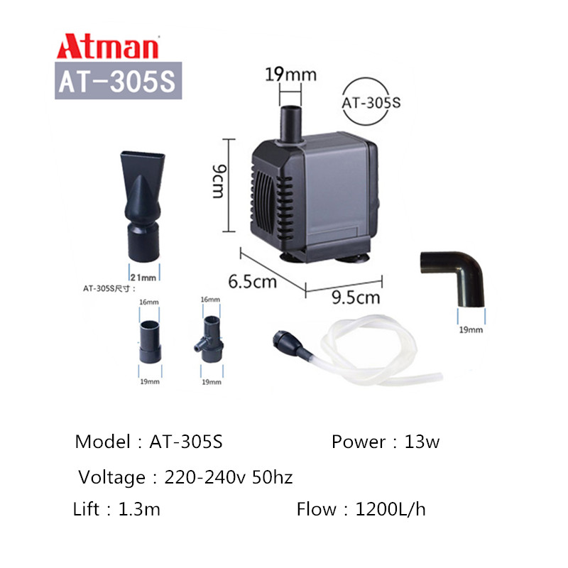 ATman 2.5W 5W 6W 8W 13 27W fishtank waterpump Submersible Water Fountain Pump Filter Fish Pond Aquarium Water Pump Tank Fountain: GRAY
