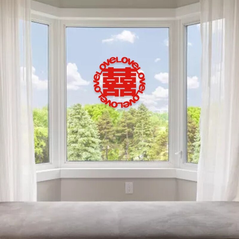 Chinese Wedding Hi Word Window Static Sticker Family Decoration Wall Decor Red Window Grilles
