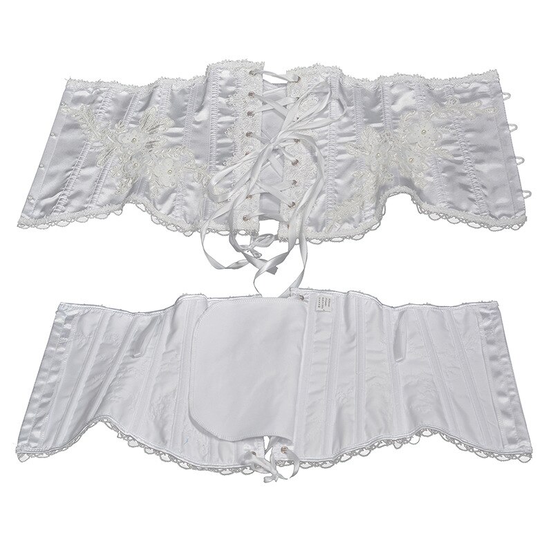 Sexy Satin Steel Boned Lace up Lolita Underbust Corset White Waist Cincher Lingerie Bustier Lingerie