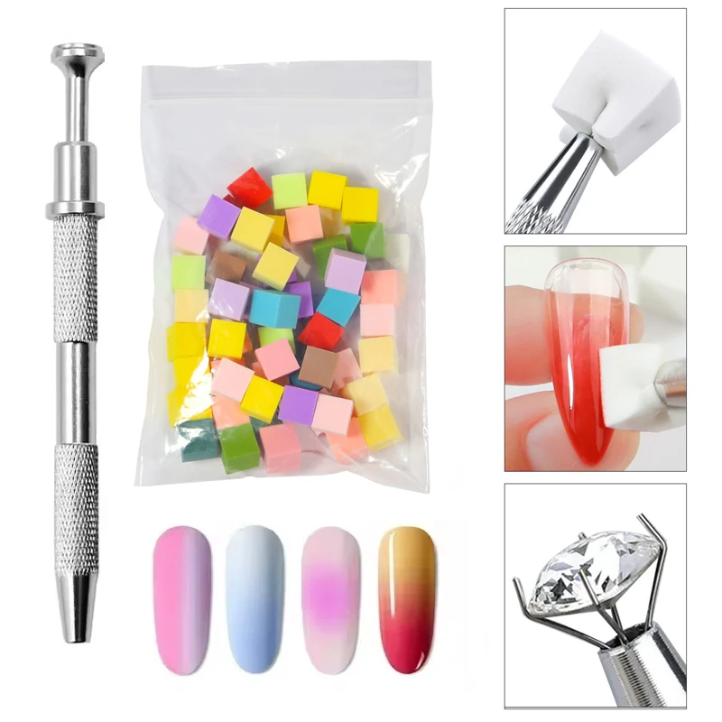 Esponja para decoración de uñas, herramientas de estampado degradado, esmalte de Gel, pincel degradado de Color, brillo en polvo, bolígrafo punteado, accesorios de manicura, 50/100 unidades