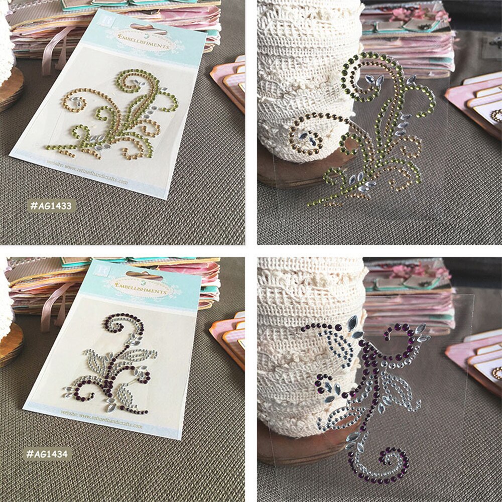 Diy Decal Adhesive Glitter Flower Sticker Craft Sticker Rhinestone Strip Scrapbooking Cloth Greeting Card Handmade Decor Sticker