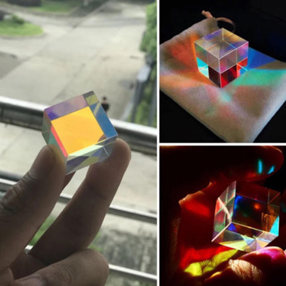 Rainbow Maker Triangular Prism Six-Sided Bright Light Combine Cube Prism Optical Experiment Instrument