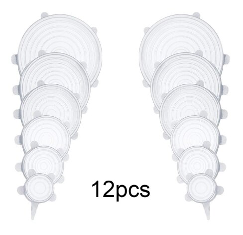 6/12 stuks siliconen rekdeksels universele deksel siliconen kom pot deksel siliconen deksel pan koken voedsel vers deksel magnetron deksel: 12 stuks wit