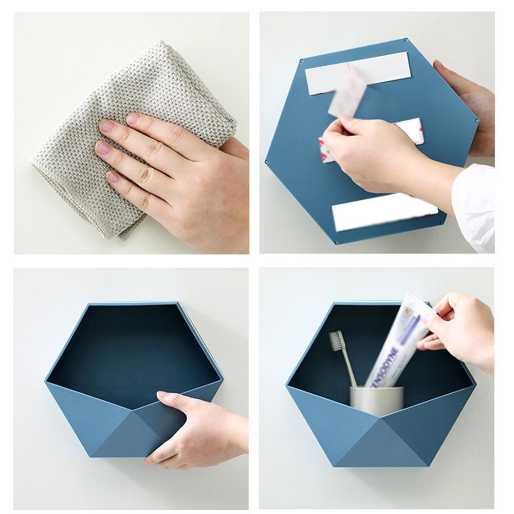 Nordique salon mural géométrique sans poinçon décoration murale salle de bain étagère salon décoration hexagone étagère de rangement