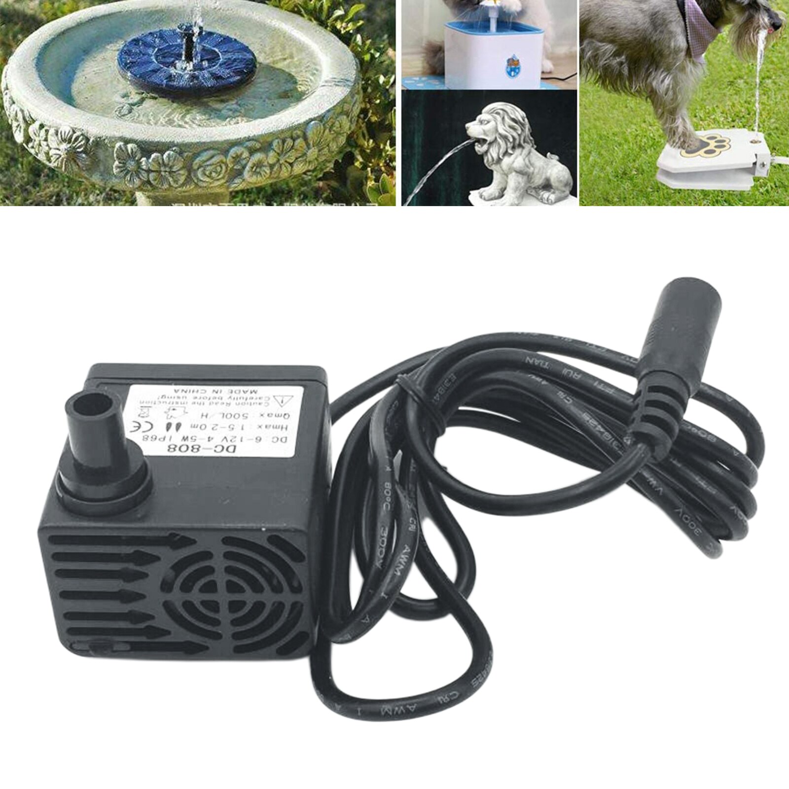 Submersible Pump 5W Ultra Quiet Fountain Water Pump, 500L/H, with 4.92ft High