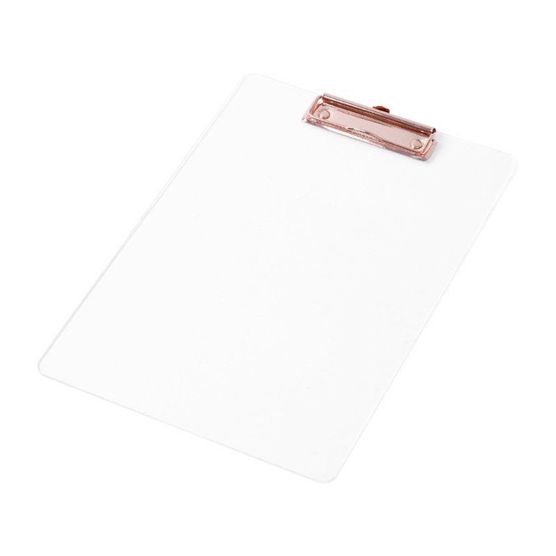 Multifunctional Araylic A4 File Clipboard Vertical Clipboard with Metal Page Clips Large Capacity Durable Portable D5QC: Rose Gold