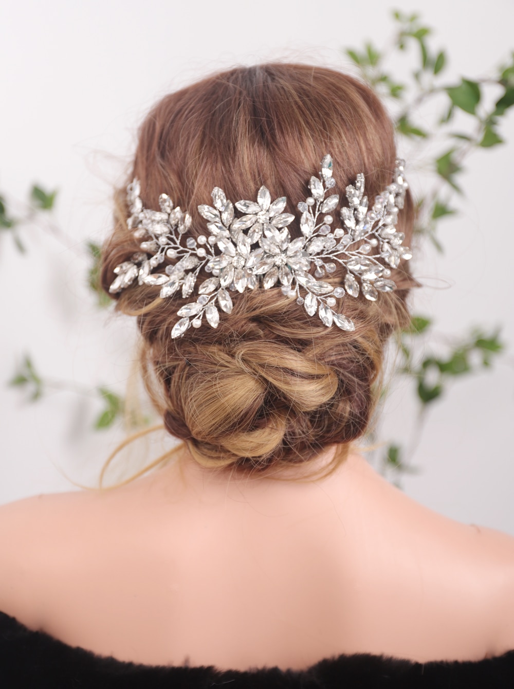 Peine grande para el pelo de novia, accesorio Vintage de plata con diamantes de imitación, perlas brillantes y cristales, tocado, pieza de cabello nupcial, boda