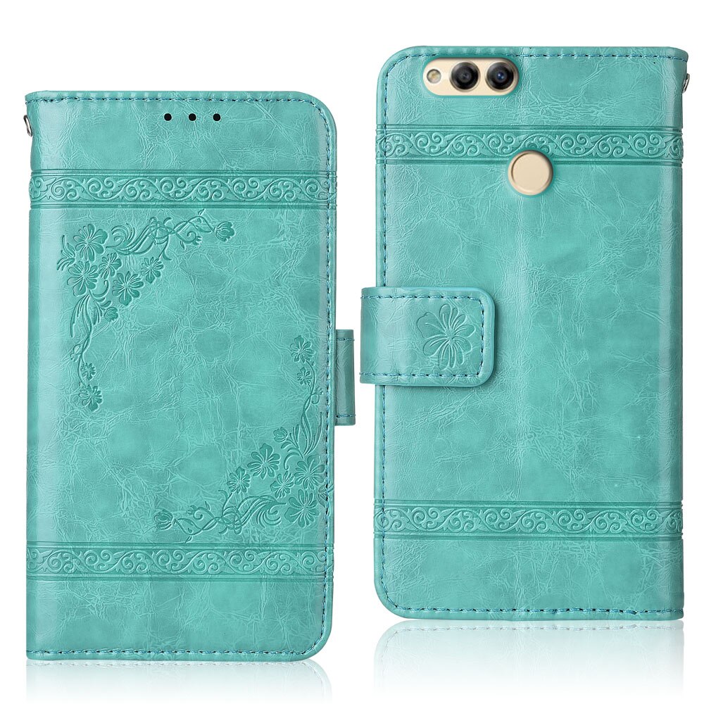 Honor 7X-funda BND-L21 con tapa para móvil, funda de libro de cuero para Huawei Honor 7 X 7X, carcasa trasera para Huawei BND-L21 7X: oil-Green