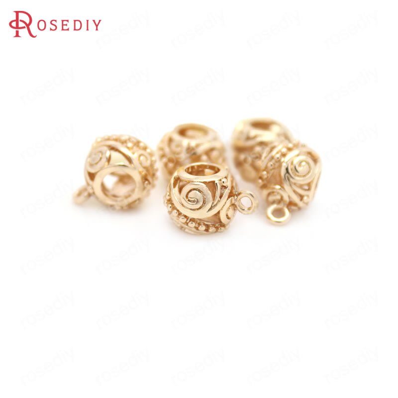 10 stk 11mm 24k champagne guldfarvet belagt messing perler med stort hul charms connector gør-det-selv smykketilbehør