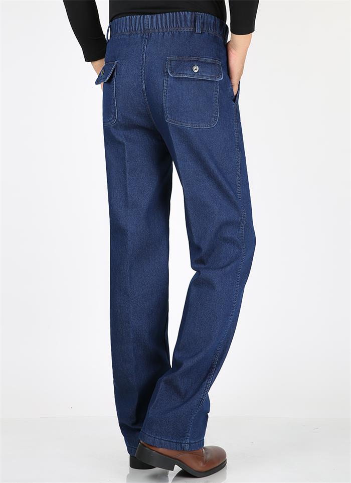 Heren winter worm fleece jeans vader hoge elastische taille fluwelen casual rechte plus size denim broek: Blauw 205 / Xxl