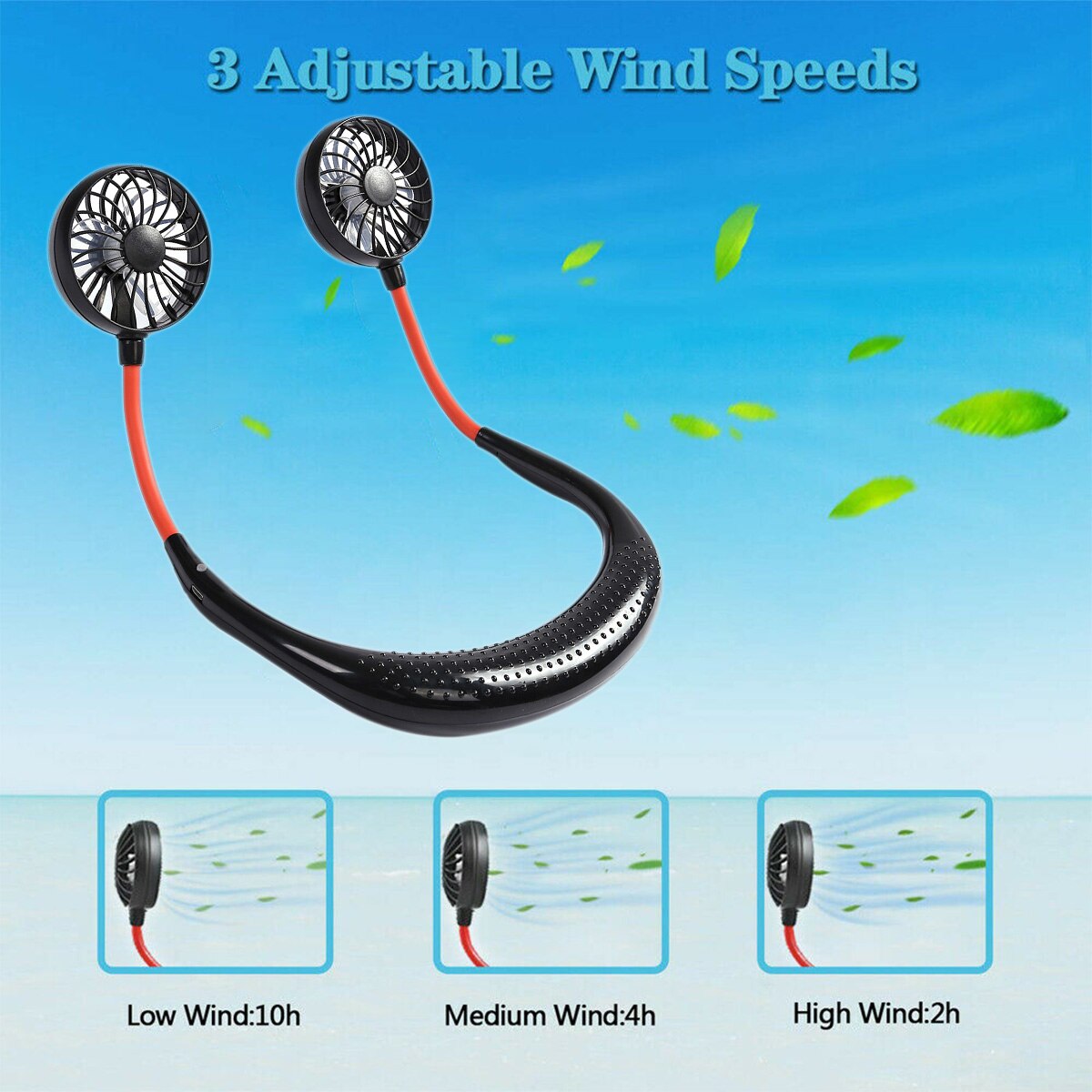 Summer Portable Hands-free Neck Band Hands-Free Hanging USB Rechargeable Dual Fan Mini Air Cooler Outdoor Sports Running